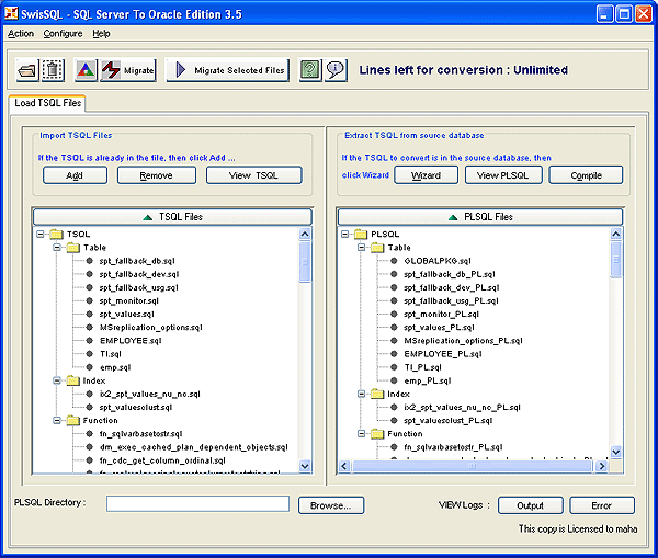 SwisSQL - SQL Server to Oracle Migration Tool Screenshot